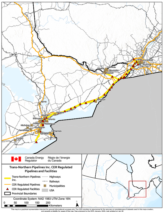 Trans-Northern Pipelines Inc Pipelines and Facilities map
