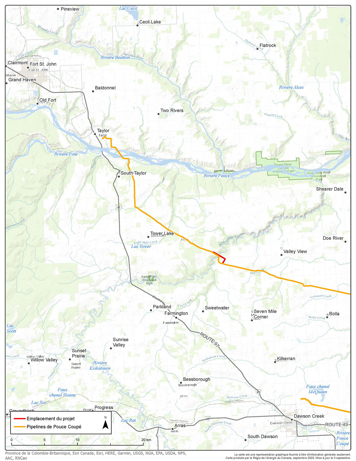Carte – Projet de remplacement de la conduite Kiskatinaw River NPS 10